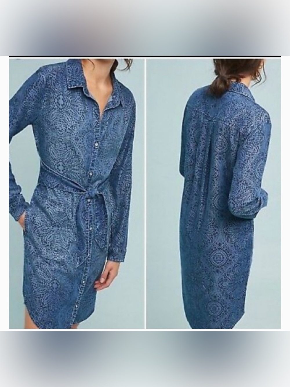 Anthropologie x Cloth & Stone Women's Chambray Shirt Dress with Tie Waist Size S